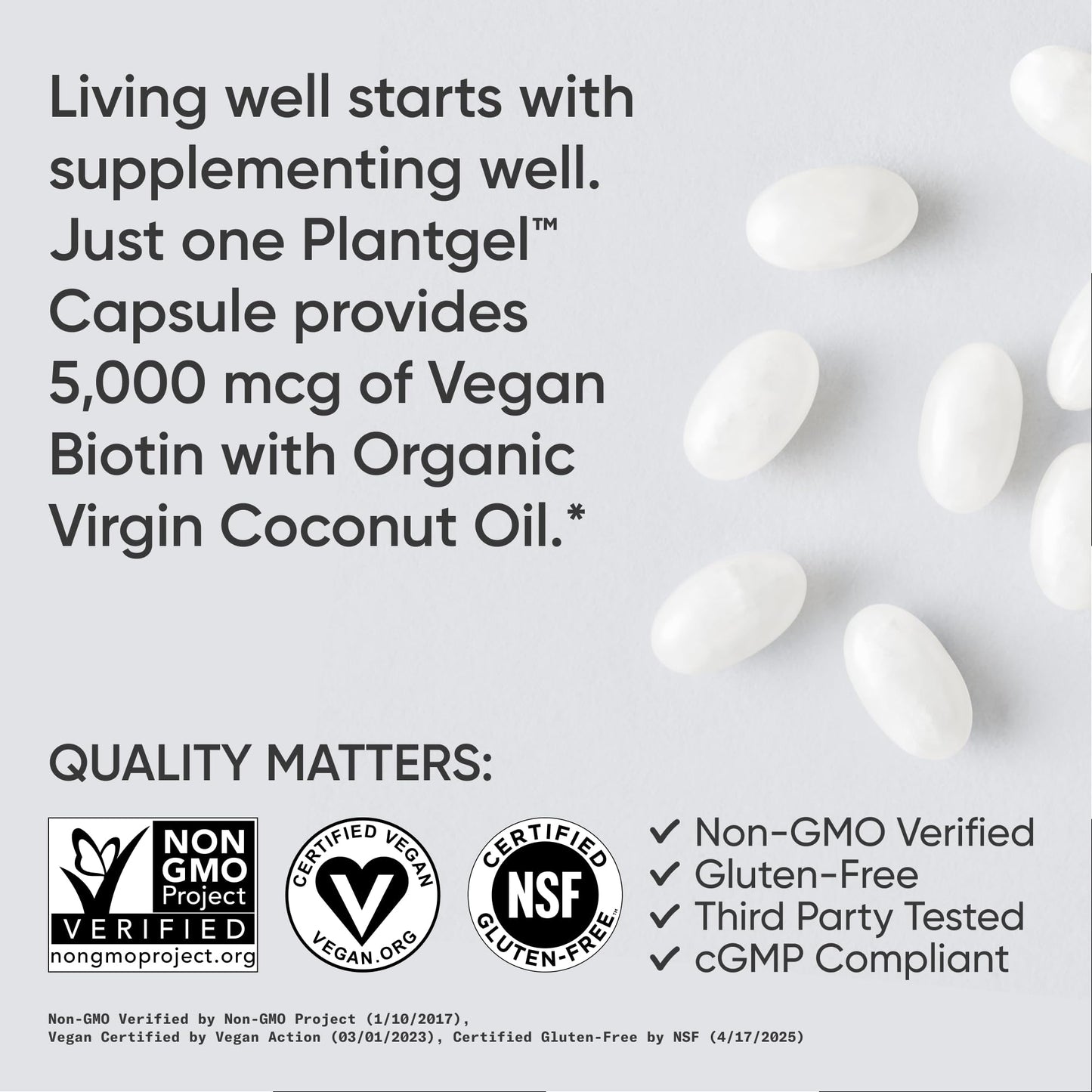 Sports Research® Biotin 10,000mcg with Organic Coconut Oil - Biotin (Vitamin B7) for Healthy Skin and Hair Support* - for Women and Men - Vegan, Non-GMO, Gluten & Soy-Free - 120 Veggie Softgels
