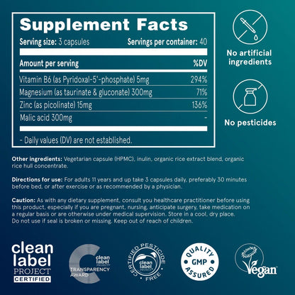 Puori Magnesium Complex Supplement - High Absorption Magnesium Taurinate & Gluconate, Zinc, Vitamin B6 & Malic Acid for Sleep Support, Immune & Bone Health & Muscle Recovery - 120 Vegan Capsules