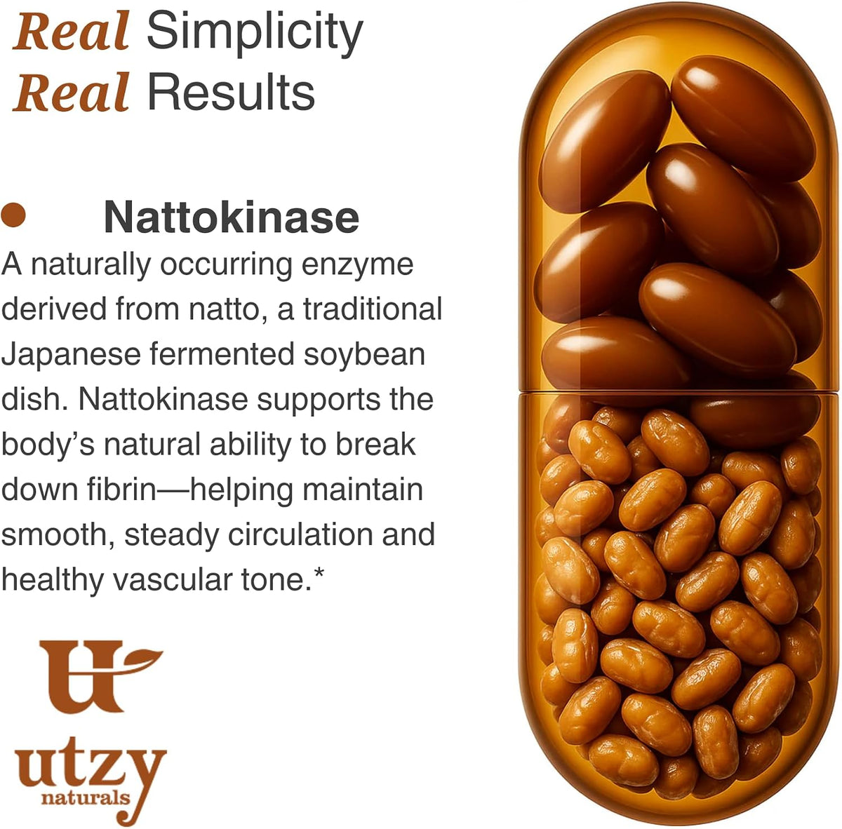 Utzy Naturals Nattokinase Supplement | Japanese Natto 2,000 FU, 60 Softgels