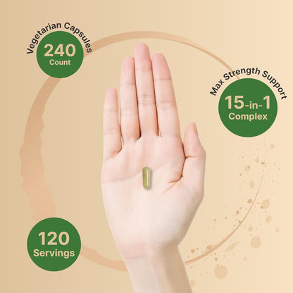 Liver 15-in-1 Complex, 240 Veggie Capsules | Herbal & Mineral Blend - Milk Thistle, Dandelion Root, Artichoke, Black Currant Oil, Turmeric, Chicory, Zinc, Choline, & More | Non-GMO