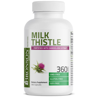 Bronson Milk Thistle Silymarin Marianum & Dandelion Extract, 120 Capsules | 2-in-1 Liver Cleanse, Health, Detox & Antioxidant Support, Non-GMO, Gluten-Free, Soy-Free