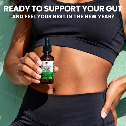 2 Pack Wormwood Black Walnut Drops- Gut Support with L-Glutamine | Gentle Intestinal Cleanse & Digestive Health – with Prebiotics & Zinc for Mood Immune & Energy – Vegan Gluten-Free
