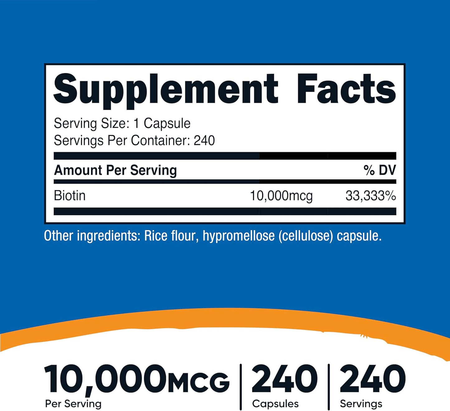 Nutricost Biotin (Vitamin B7) 10,000mcg (10mg) Vitamin Supplement, 240 Capsules - Vegetarian, Gluten Free, Quick Release, Non-GMO