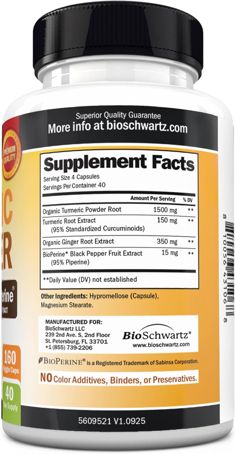 Turmeric and Ginger Supplement with BioPerine, 160 Capsules