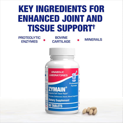 Cartilage Ligament and Tendon Supplement - Clinical Restorative Joint Support Formula with Bovine Cartilage Minerals and Proteolytic Enzymes for Enhanced Comfort Mobility Zymain 90 Support