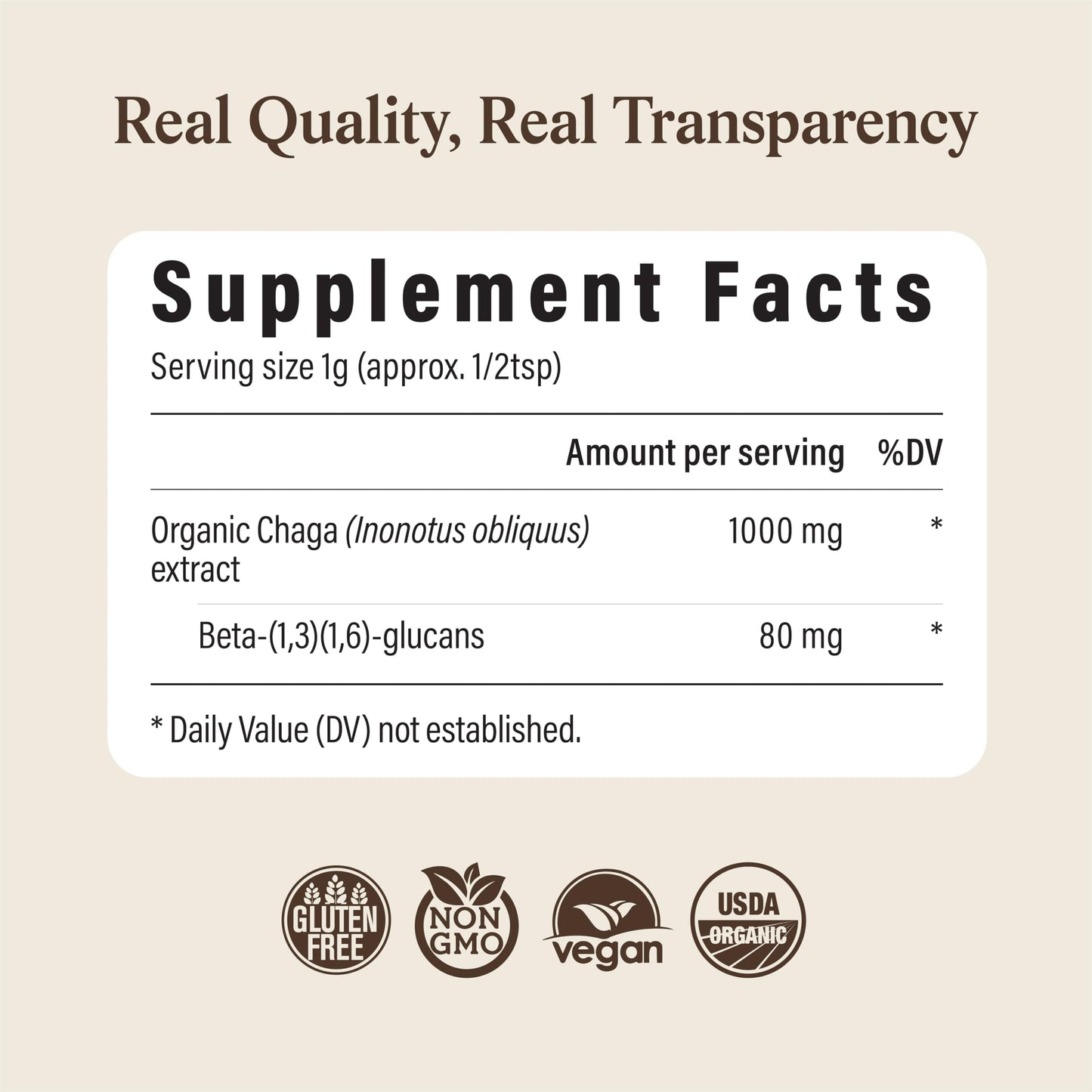 Real Mushrooms Chaga Mushroom Powder – Organic Chaga Extract from Fruiting Body – for Daily Wellness & Energy Support – Vegan, Non-GMO, 60 Servings Mushroom Supplement