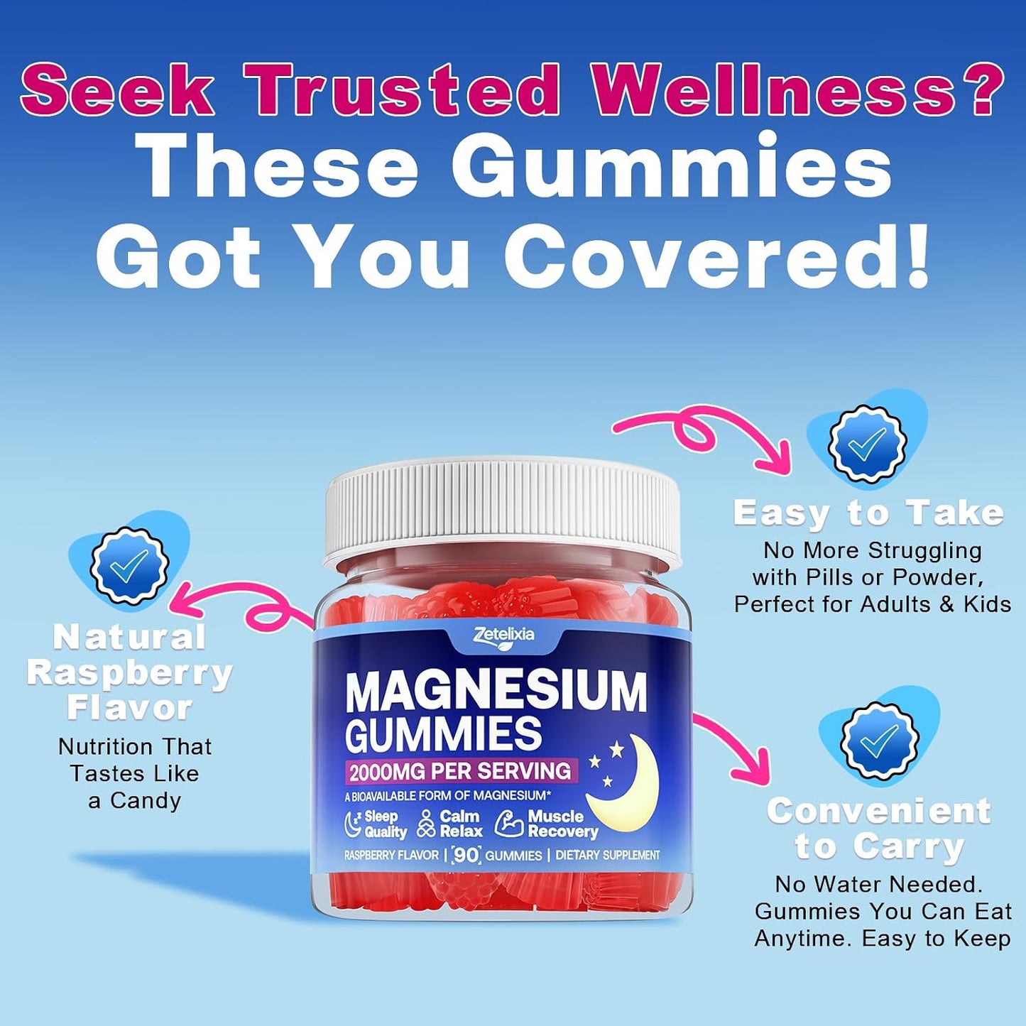 180 Count | Magnesium Gummies for Women & Men, Support Calm, Restful Sleep & Muscle Health, Sugar Free, Vegan, Non-GMO, Raspberry Flavor