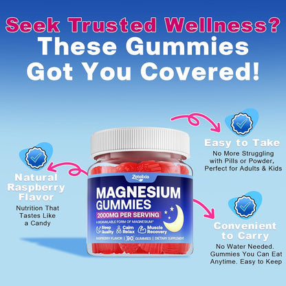 180 Count | Magnesium Gummies for Women & Men, Support Calm, Restful Sleep & Muscle Health, Sugar Free, Vegan, Non-GMO, Raspberry Flavor