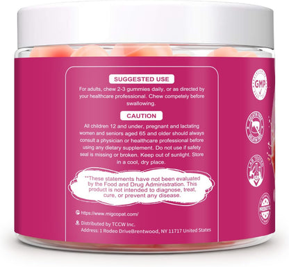 Migcopat 10G Fiber Gummies with Collagen Peptides, Hyaluronic Acid, Vitamin C, ACV, 30 Billion CFU Probiotics – Sugar Free Collagen Gummy for Skin, Hair & Nails – Digestive Health Support – 60 Cts