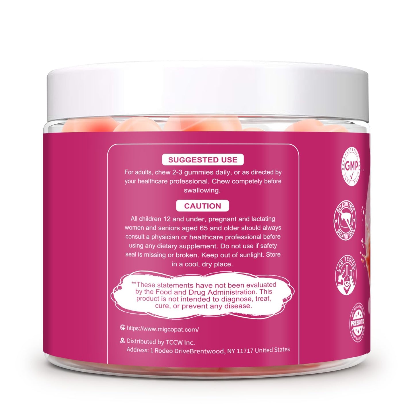 Migcopat 10G Fiber Gummies with Collagen Peptides, Hyaluronic Acid, Vitamin C, ACV, 30 Billion CFU Probiotics – Sugar Free Collagen Gummy for Skin, Hair & Nails – Digestive Health Support – 60 Cts