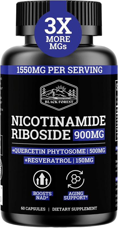 Black Forest NAD Nicotinamide Riboside 900 mg (Liposomal Nicotinamide Riboside 900mg Resveratrol, Quercetin 500mg & 150mg of NAD Resveratrol Supplement) 1550 MGS NR Supplement 900mg NAD+