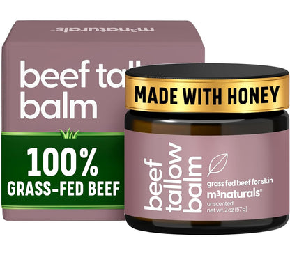 M3 Naturals Grass Fed Beef Tallow and Honey Balm for Face (Unscented, 2oz)
