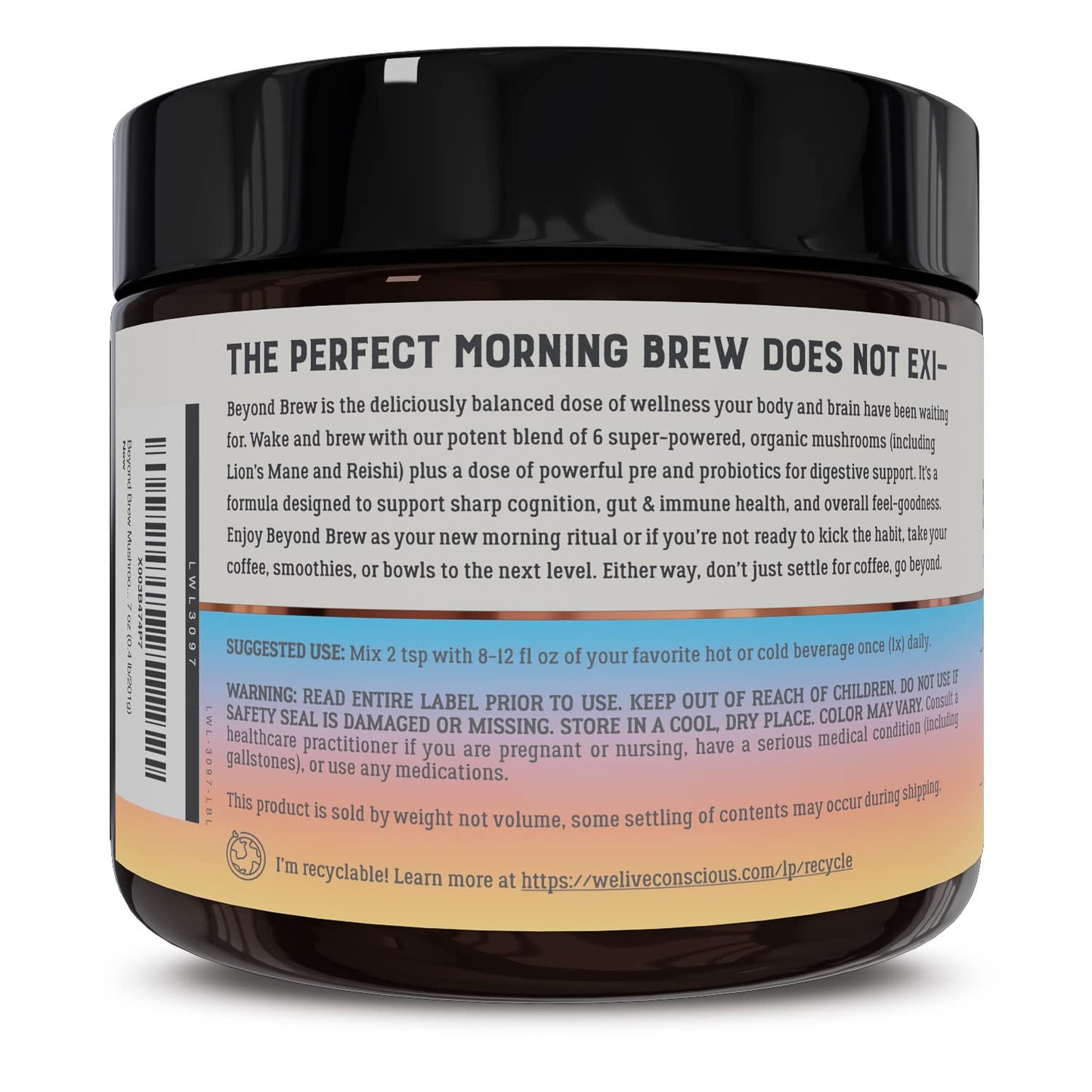 Live Conscious Beyond Brew - Coffee Alternative - Low Caffeine - Mushroom Complex w/Lion’s Mane, Reishi, Cordyceps & Chaga for Sustained Focus, Energy & Immunity - w/Prebiotics & Probiotics - 30