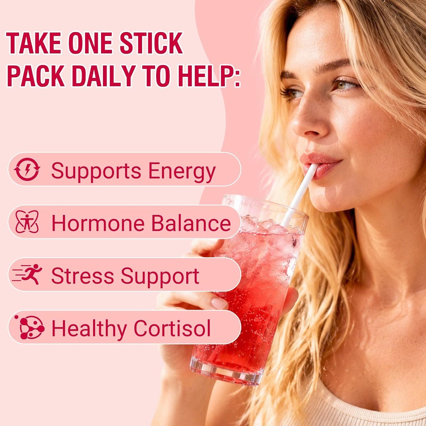 Hormone Balance for Women, Female Hormonal Support Drink Mix with Myo-inositol, Magnesium, Rhodiola Rosea, Vitamin C, Cortisol Supplement for Women, Vegan, Sugar-Free, Non-GMO, 30 Stick Packs