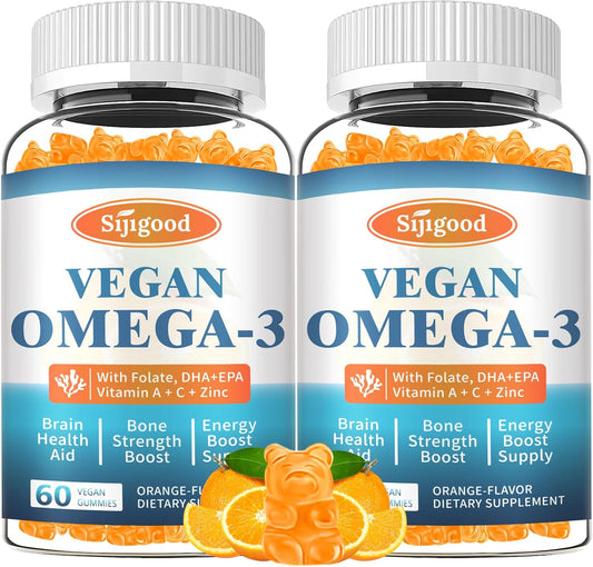 2 Pack Algae Omega 3 Gummies for Women, Men & Kids, Fish Oil Alternative | Boost Brain, He♡rt, Eye & Immune Function, With Plant Based 460 MG DHA & 230 MG EPA, No Fishy Taste, Sugar Free