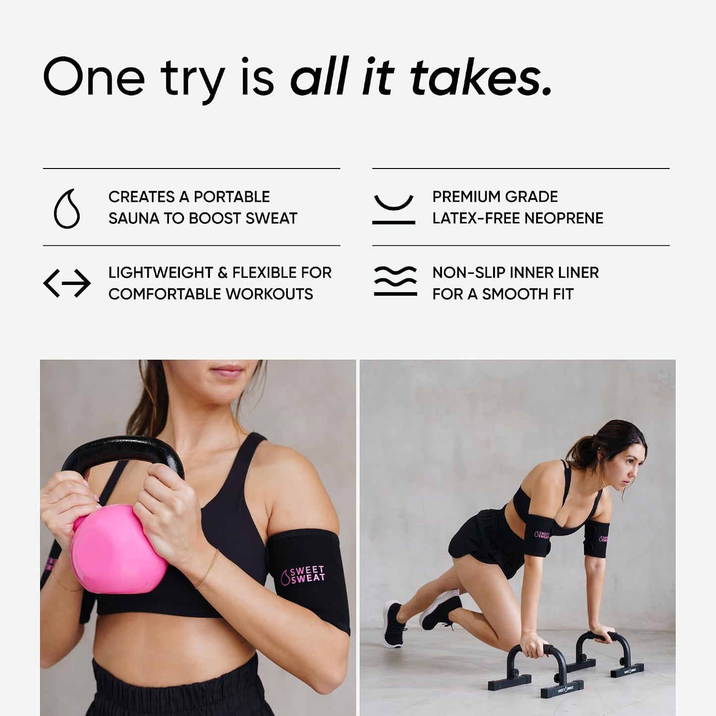 Sports Research Sweet Sweat® Arm Trimmers - Premium Sweat-Enhancing Arm Wraps for Women & Men - 3 Adjustable Sizes