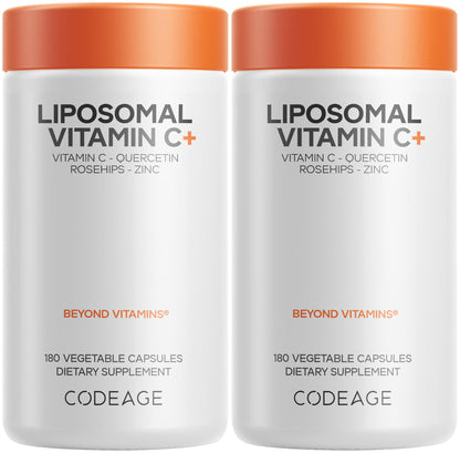 Codeage Liposomal Vitamin C 1500mg with Zinc, Elderberry, Citrus Bioflavonoids Grapefruit, Lemon, Orange Powder, Quercetin & Rose Hips Fruit – Vegan Supplement - Non-GMO, Vegan Pills, 180 Capsules