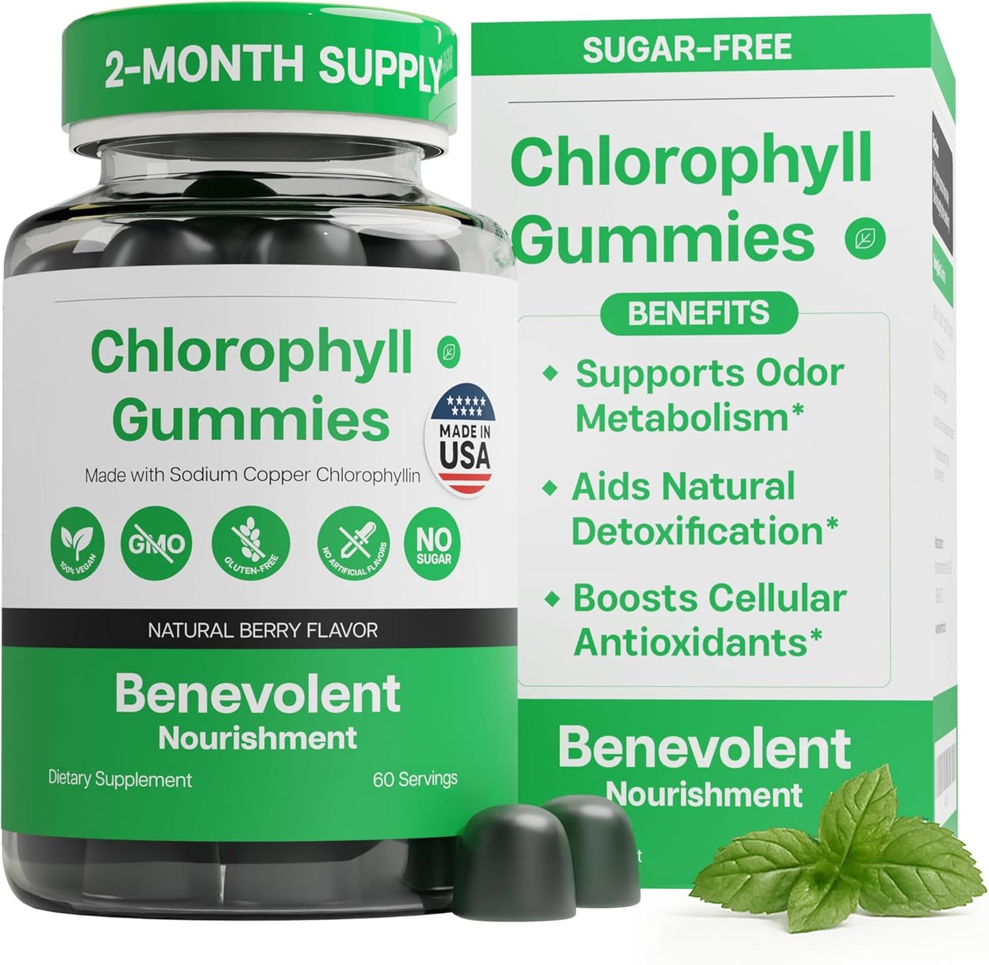 Benevolent Nourishment Chlorophyll Supplement, Detox & Immune Support, Internal Deodorizer, Gummies