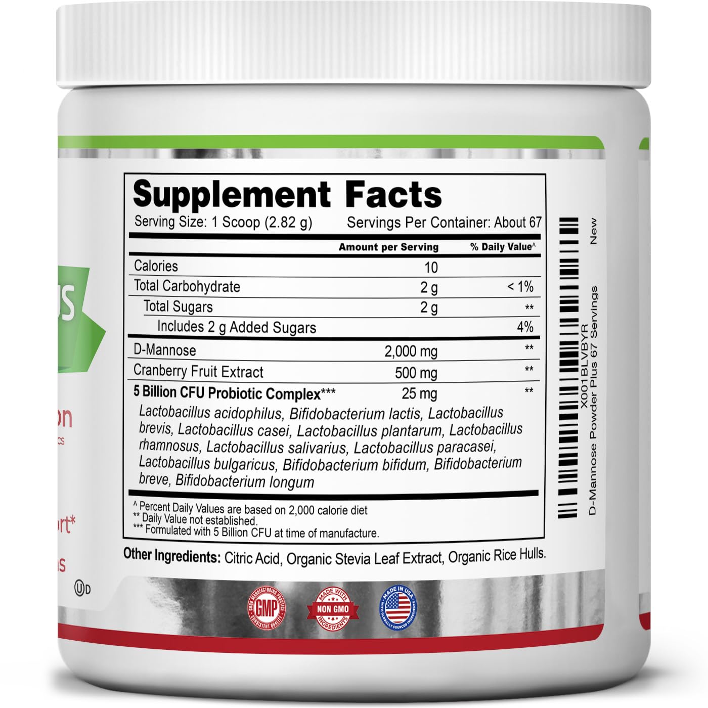 Zazzee D-Mannose Powder Plus, 2000 mg, 67 Servings, Plus 5 Billion CFU Probiotics and Pure Cranberry Juice Extract, Certified Kosher, Free Scoop, 6.67 oz, Urinary Tract Support, Non-GMO, All-Natural