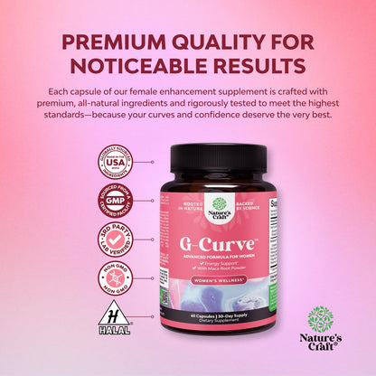 G-Curve Butt and Breast Growth Capsules - Horny Goat Weed Muira Puama & Maca Root for Butt Growth Support - Advanced Herbal Formula - Supports Bigger Butt & Bigger Breast - Easy to Swallow - 60 Count