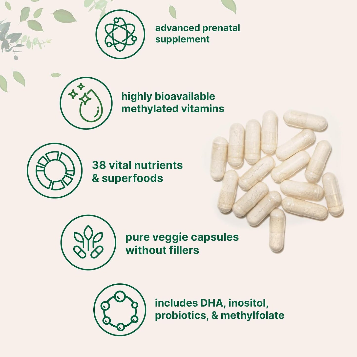 Micro Ingredients Prenatal Vitamins for Women | 38-in-1 with Folate, DHA, Choline, Iron, Probiotics, Inositol, & Vitamin C, D, B Complex | No Fillers | 240 Veggie Capsules