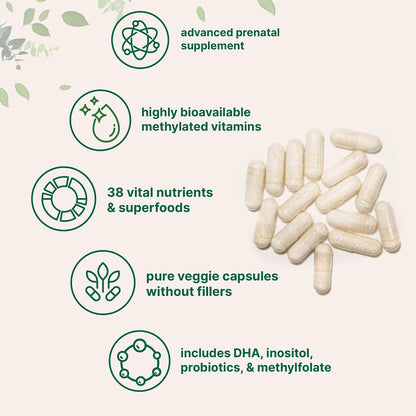 Micro Ingredients Prenatal Vitamins for Women | 38-in-1 with Folate, DHA, Choline, Iron, Probiotics, Inositol, & Vitamin C, D, B Complex | No Fillers | 240 Veggie Capsules