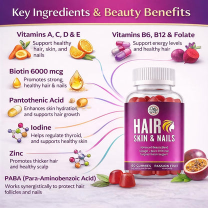 Grab The Gold Hair Skin & Nails Gummies Biotin Collagen Passion Fruit