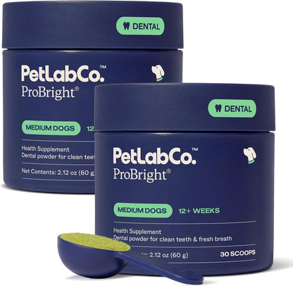 PetLab Co. ProBright Dental Powder - Dog Breath Freshener - Teeth Cleaning Made Easy – Targets Tartar & Bad Breath - Formulated for Medium Size Dogs - Pack of 2