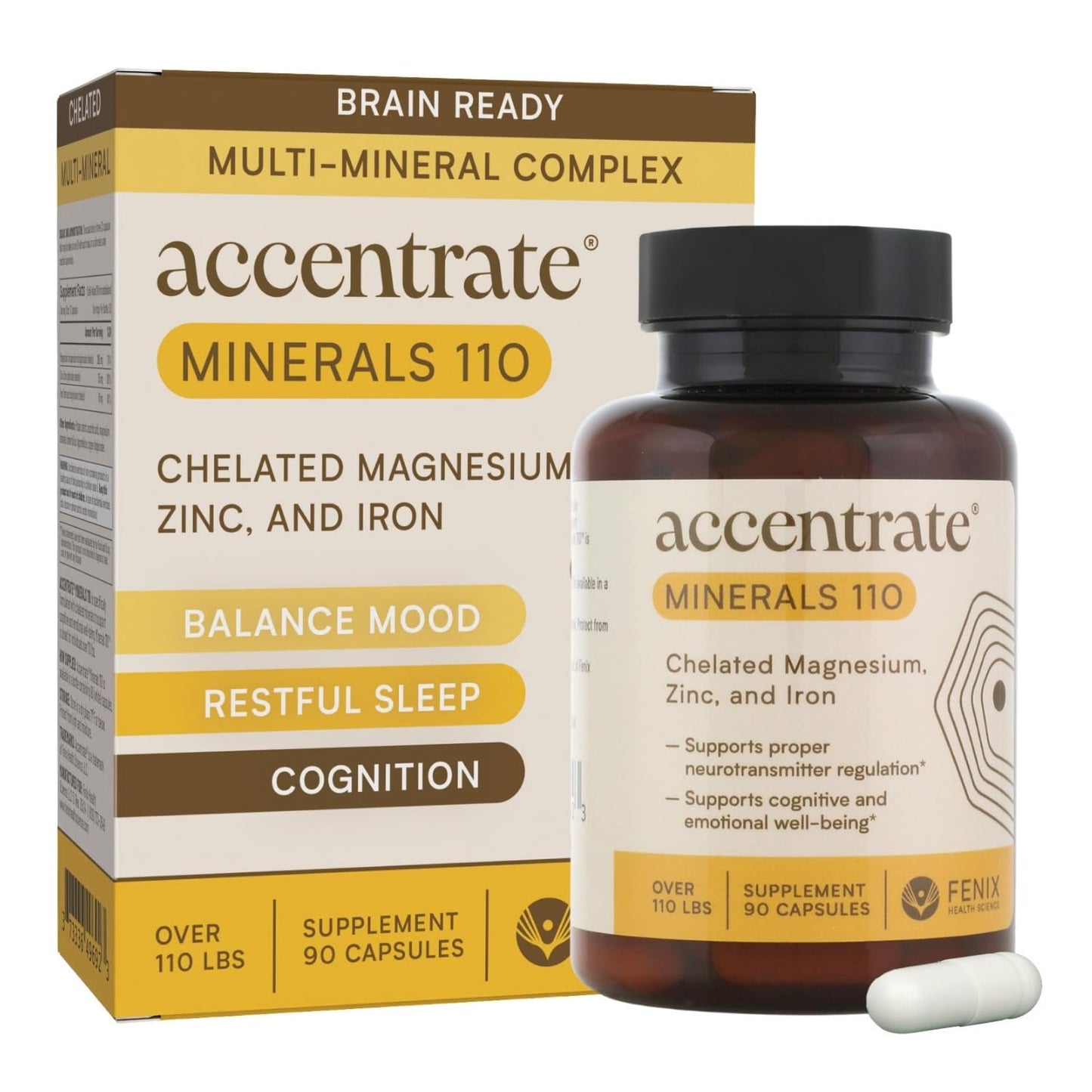 Accentrate Minerals - Magnesium Supplement for Kids – Chelated Magnesium Zinc Iron (Mg Zn Fe) – Mental Wellness Mineral Supplement for Focus, Mood & Brain Support – Bioavailable – 60 Capsules