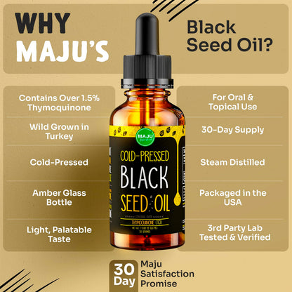 MAJU Black Seed Oil - 3 Times TQ, Cold-Pressed, Travel Size, 100% Turkish Black Cumin