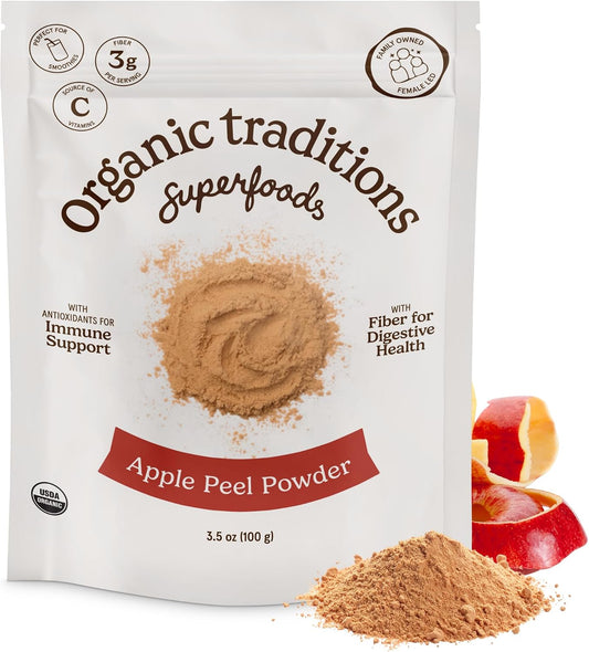 Organic Traditions Organic Apple Peel Powder, Apple Fiber Powder with Wholefood Vitamin C, Air Dried Apple Powder for Smoothies Baking Oatmeal and Recipes, Vegan Non GMO Powdered Fruit, 100g / 3.5oz