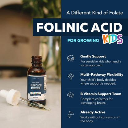 Organic FolinicActive Kids - Folinic Acid + B12, B6 & B2 Cofactors - Gentle Methylation Support for Mood, Energy & Cognition, Age Adjustable Dosing for Kids 1-18, Non GMO, Vegan, Berry Flavor (60mL)