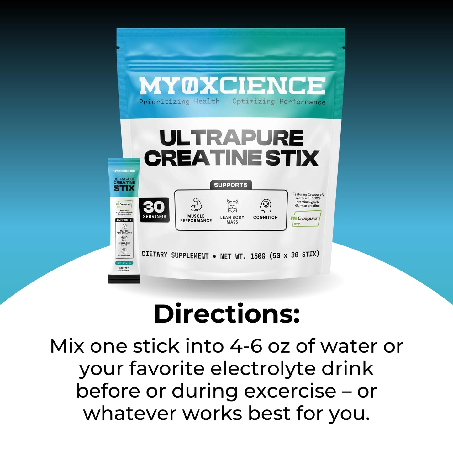 MYOXCIENCE Creapure® Creatine Monohydrate | Supports Strength & Muscle Mass, Cognition and Lean Body Mass | Unflavored (60 Serving Jar)