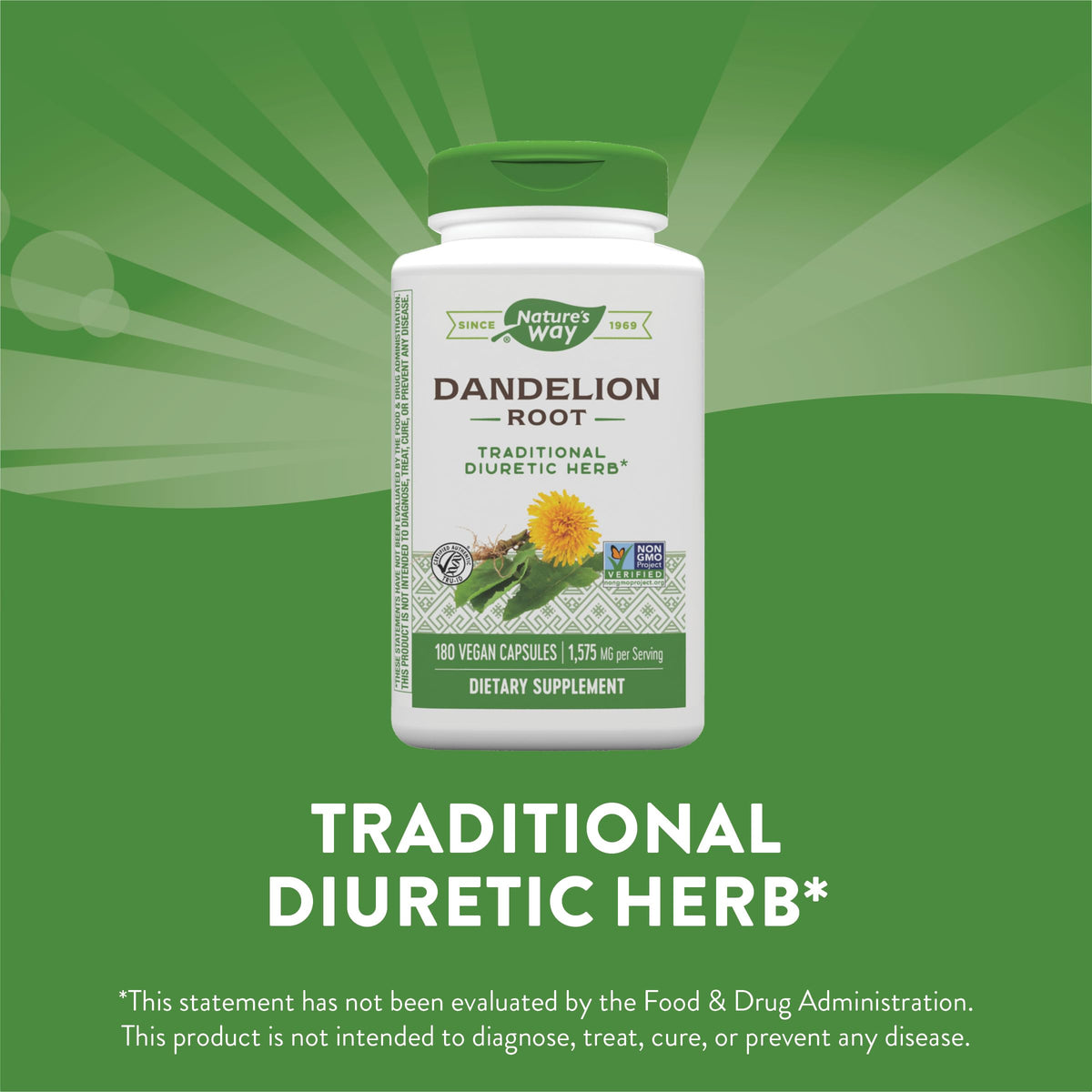 Nature's Way Dandelion Root Diuretic Herb* 525 mg per Capsule Non-GMO