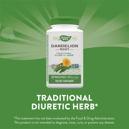 Nature's Way Dandelion Root Diuretic Herb* 525 mg per Capsule Non-GMO