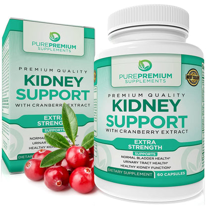 PurePremium Kidney Support Supplement with Cranberry Extract - Kidney Cleanse, Detox 