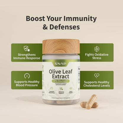 Snap Supplements Olive Leaf Extract with Oleuropein, 60 Capsules | Standardized to 40% Oleuropein, Antioxidant-Rich, Supports Blood Flow & Healthy Digestion