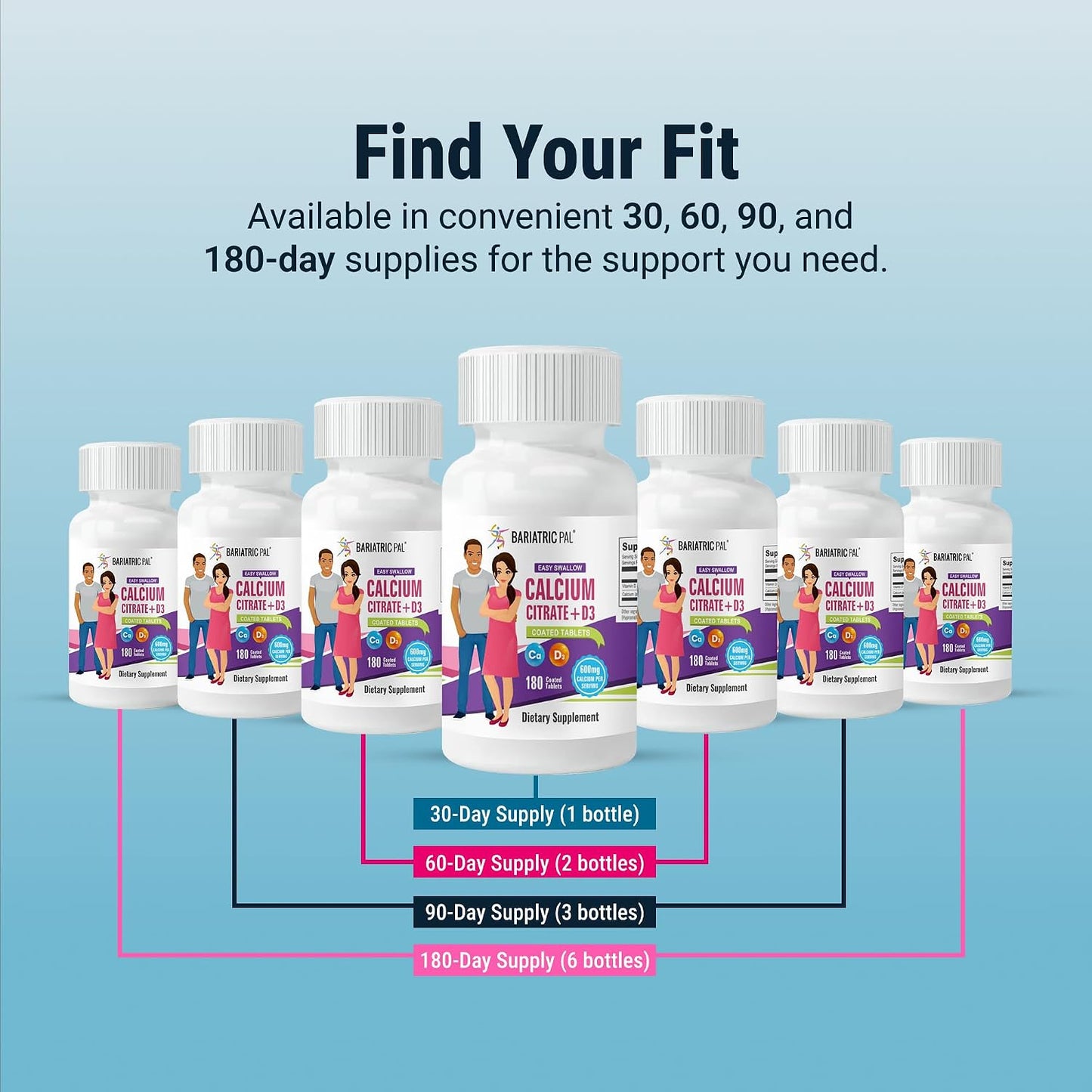 BariatricPal Easy Swallow Calcium Citrate (600mg) and D3 Coated Tablets (30-Day Supply)