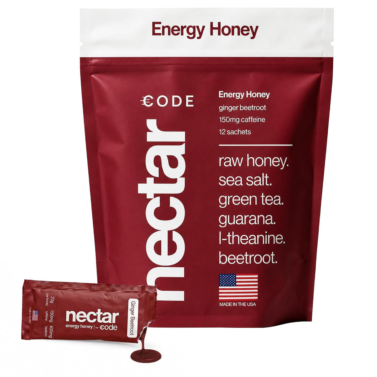 CODE Energy Honey - Energy Gel, 150mg Caffeine, 12 Pack (Beetroot Ginger)