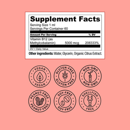Live Conscious Vegan Vitamin B12 Sublingual Liquid Drops | Methylcobalamin Max Strength B12 5000mcg Formula | Vegan B 12 Vitamin Support Energy | Promote Memory & Aid Immune System | 60 Serving