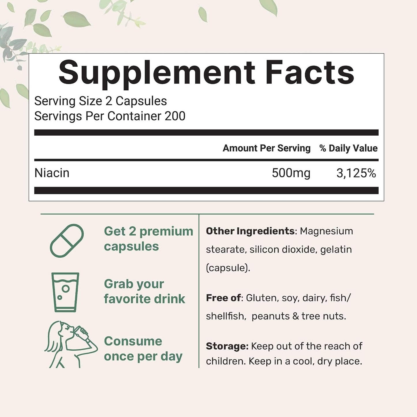 Micro Ingredients Niacin 500mg Per Serving, 400 Capsules | Flush Free B3 Vitamins | Double Strength Essential B Vitamin Supplement | Skin Care Health & Energy Support | Non-GMO, Gluten Free