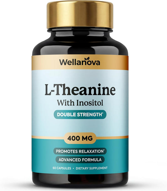L-Theanine Supplement 400mg Double Strength – L-Theanine with Inositol | Supports Relaxation & Focus, Advanced Formula, 60 Capsules