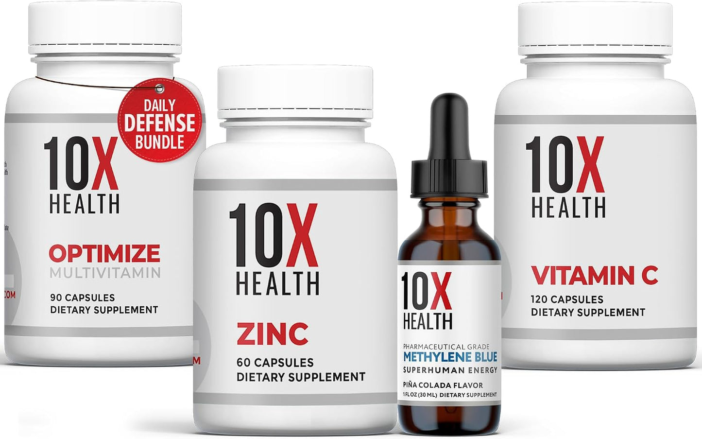10X Health Methylated Multivitamin - 4-in-1 Kit | 10X Optimize, 10X Zinc, 10X Vitamin C & Methylene Blue Drops, Immunity & Energy Bundle