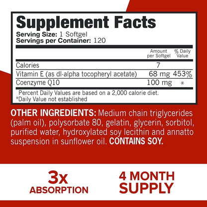 Qunol CoQ10 100mg Softgels, 3X Better Absorption 4 Month Supply + 120 Count Magnesium