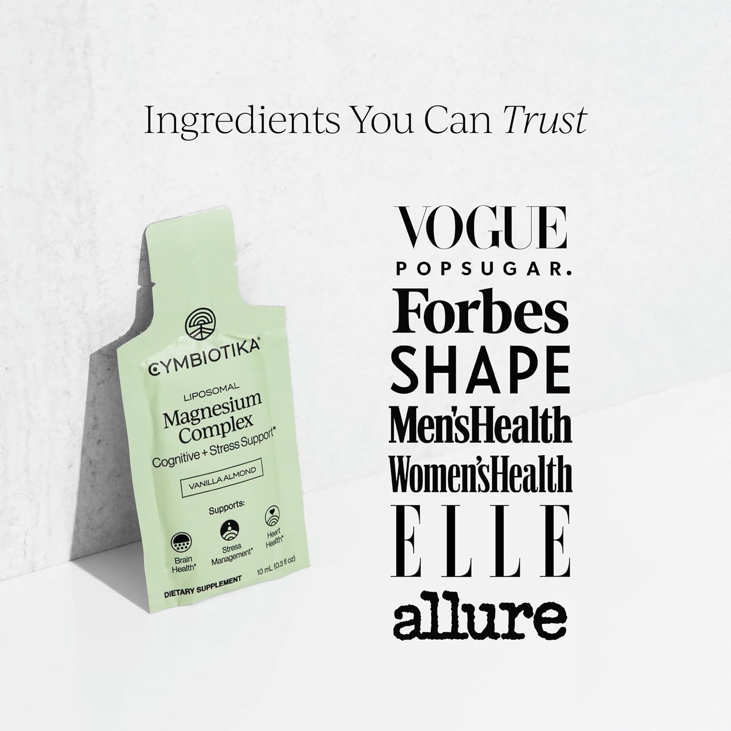CYMBIOTIKA Liposomal Magnesium Complex for Sleep, Calm, Relax & Recovery | 3 forms: taurate, bisglycinate & glycerophosphate. Highly absorbable, stomach-friendly. Vanilla Almond, 28 pouches. Vegan.