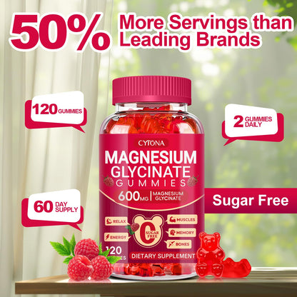 Magnesium Glycinate Gummies 600mg, Sugar Free Magnesium Gummies for Adults
