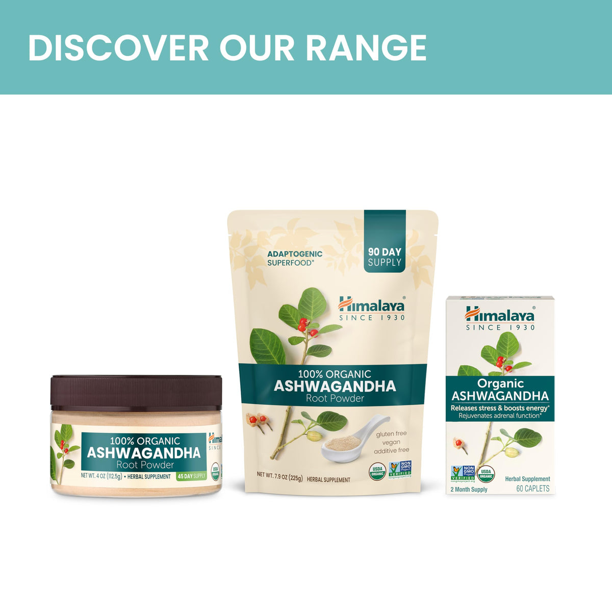 Himalaya USDA Organic Ashwagandha Root, 670 mg, 60 Day Supply, 60 Caplets