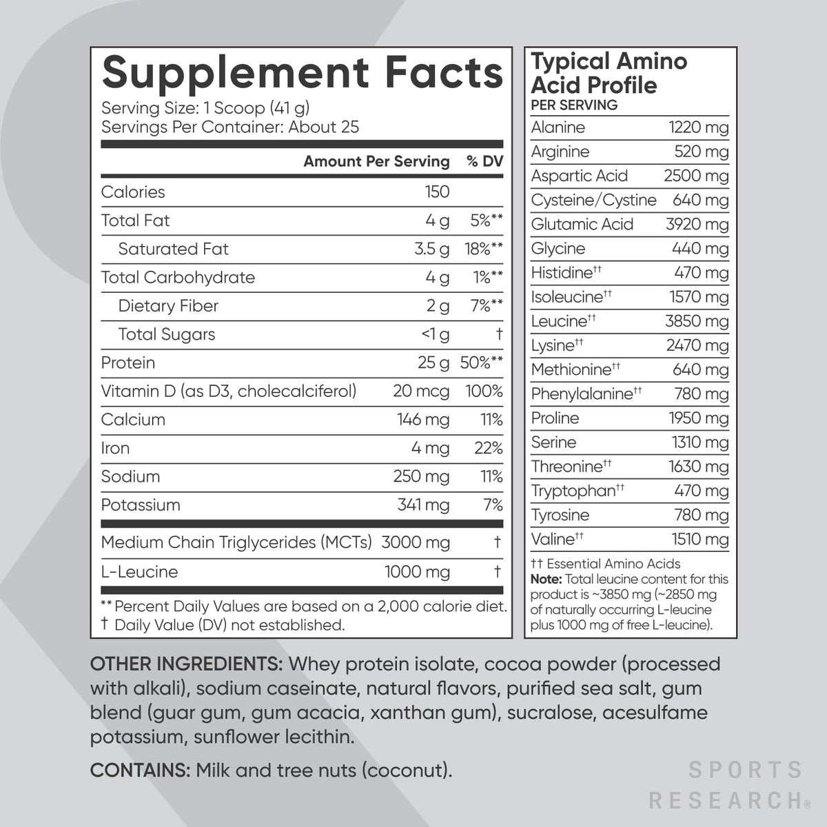 Sports Research Whey Protein Isolate - Sports Nutrition Protein Powder 25g per Serving