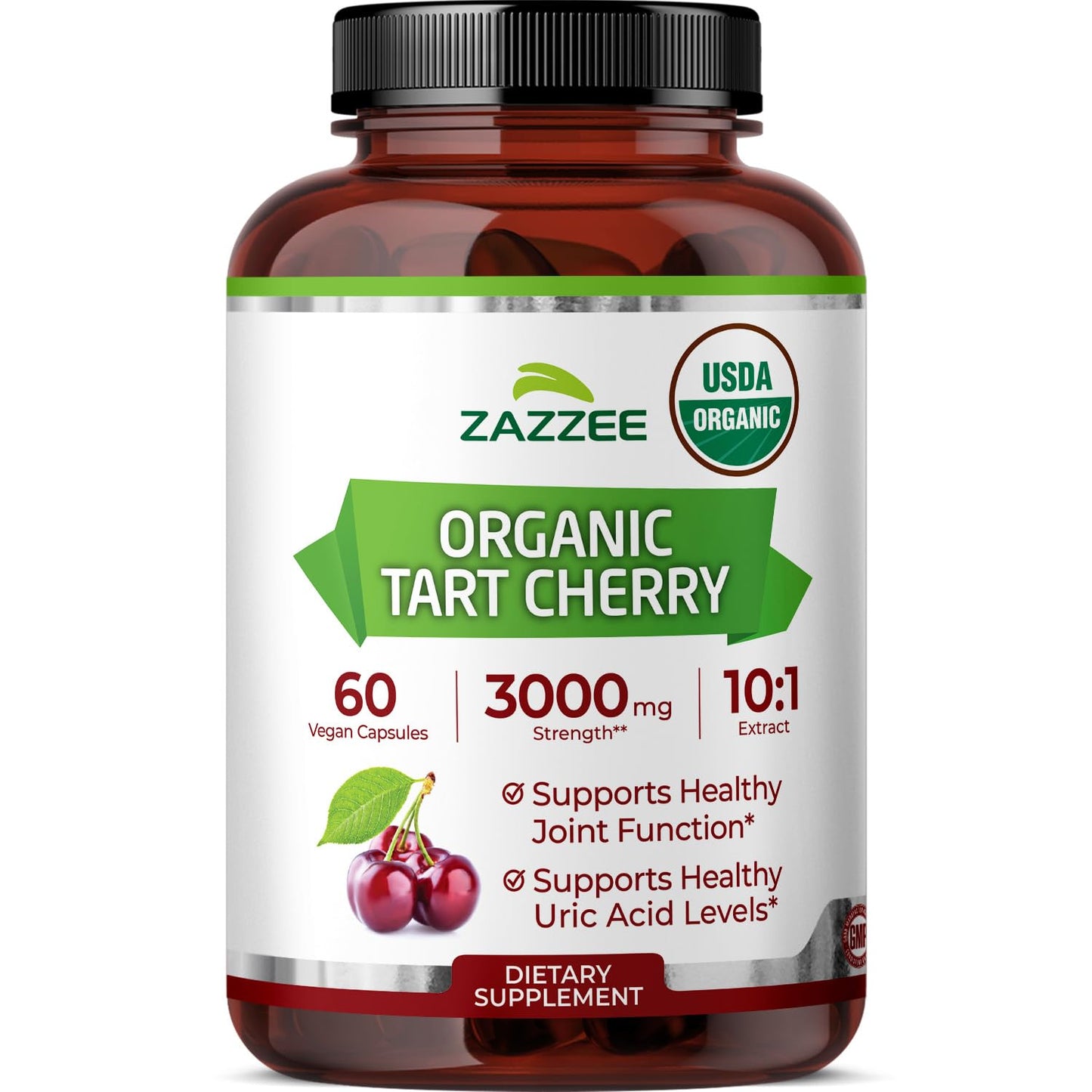 Zazzee USDA Organic Tart Cherry 10:1 Extract, 120 Vegan Capsules, 4 Month Supply, Montmorency Cherry, Daily Wellness Antioxidant Support, Organic Herbal Supplement, All-Natural, Non-GMO, Made in USA