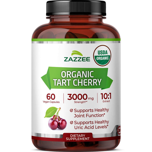 Zazzee USDA Organic Tart Cherry 10:1 Extract, 120 Vegan Capsules, 4 Month Supply, Montmorency Cherry, Daily Wellness Antioxidant Support, Organic Herbal Supplement, All-Natural, Non-GMO, Made in USA